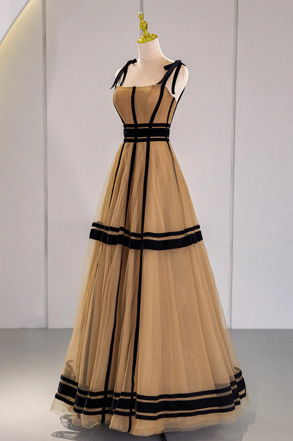 Wholesale Stylish Tulle Long A-Line Prom Dress Unique Spaghetti Strap Evening Dress